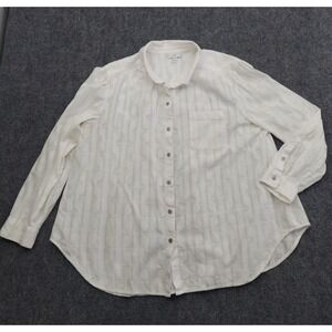J Jill Top Women's‎ XL White Button Up Textured Stripes Long Sleeve Casual Shirt